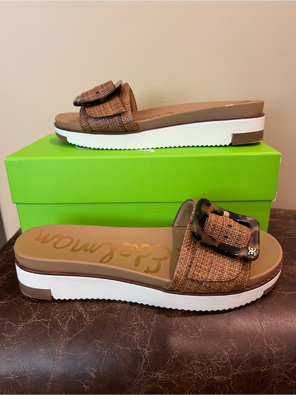 Sam Edelman Brown Woven Buckle Slide Sandals - Picture 2 of 7